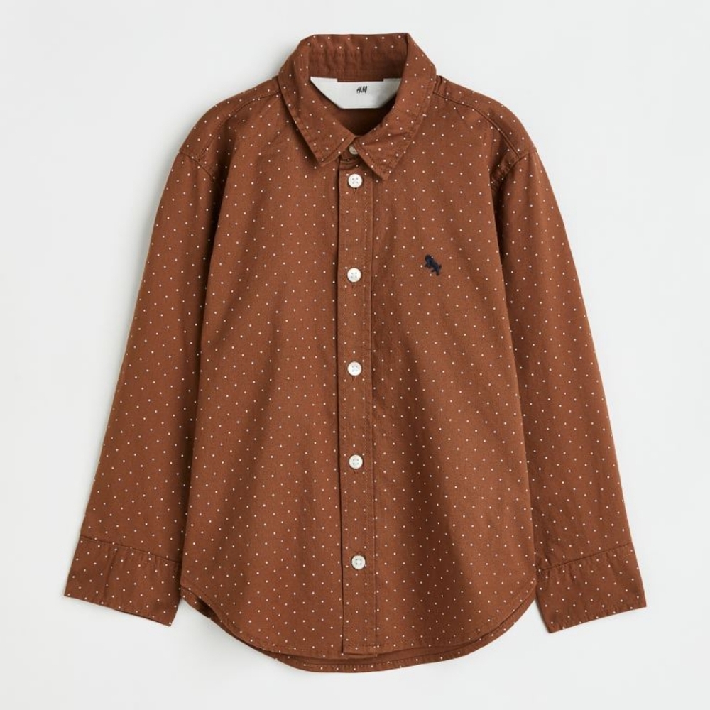 H&M 100% Cotton Shirt - 3T Brown/Dotted